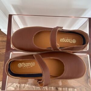 Leather strap shoes with rubber sole NWOT